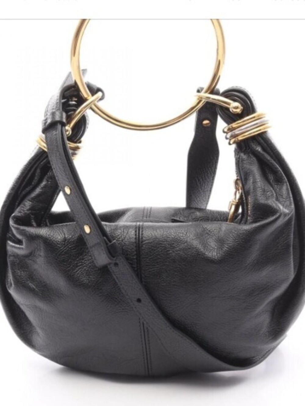 Chloé Small Bracelet Hobo Bag Black Grained Calfskin Gold-Tone Hardware